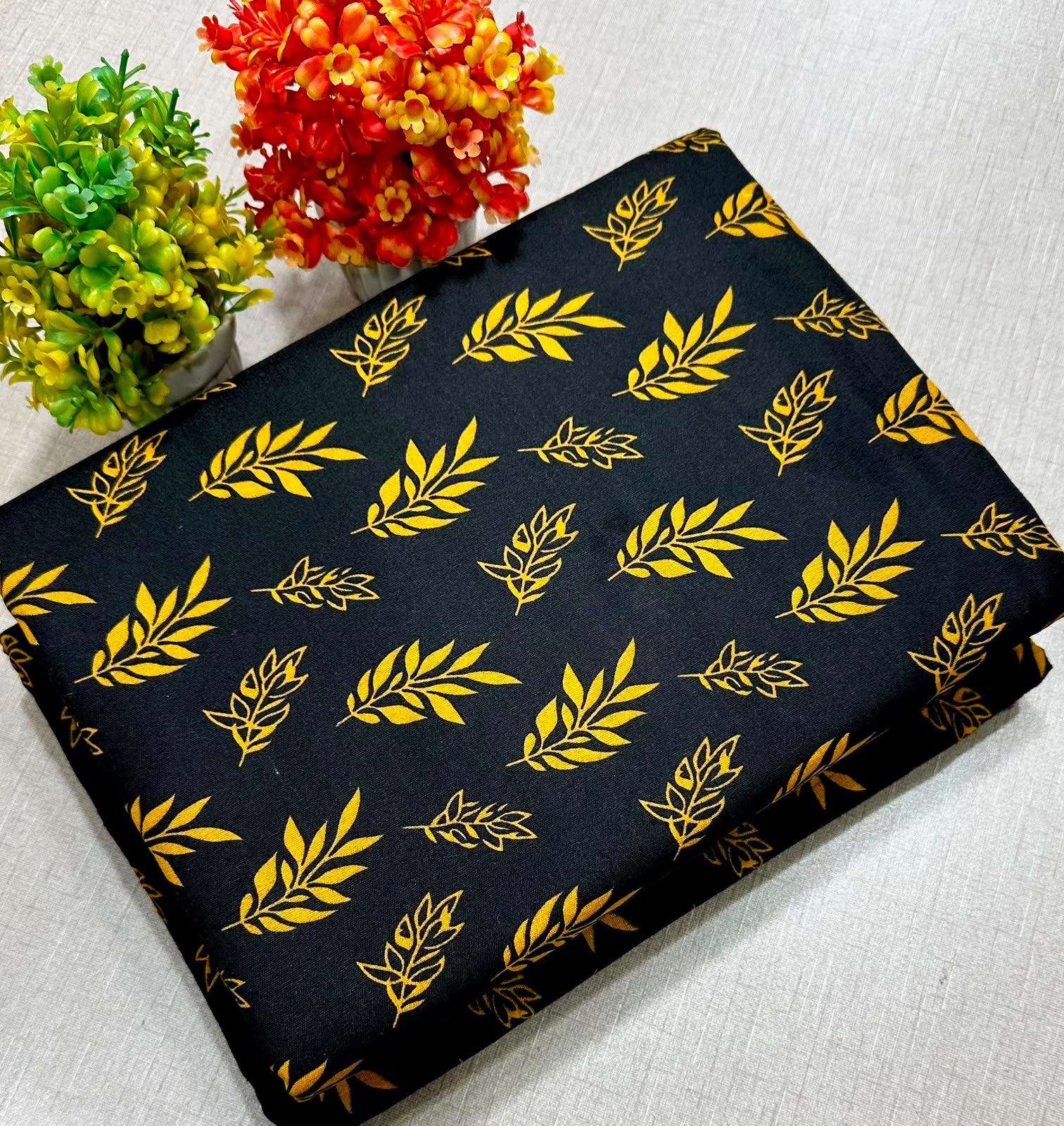 Summer Cotton All over 2pcs Premium Suit Black Gold Grain