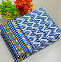 Summer Cotton All over 2pcs Premium Suit White Blue Border floral