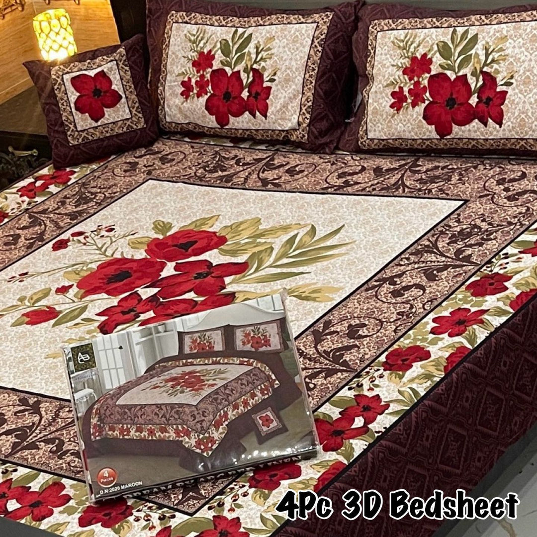 4Pcs 3D Panel Bedsheet Luxury King Size Bedsheets AYPN-00140