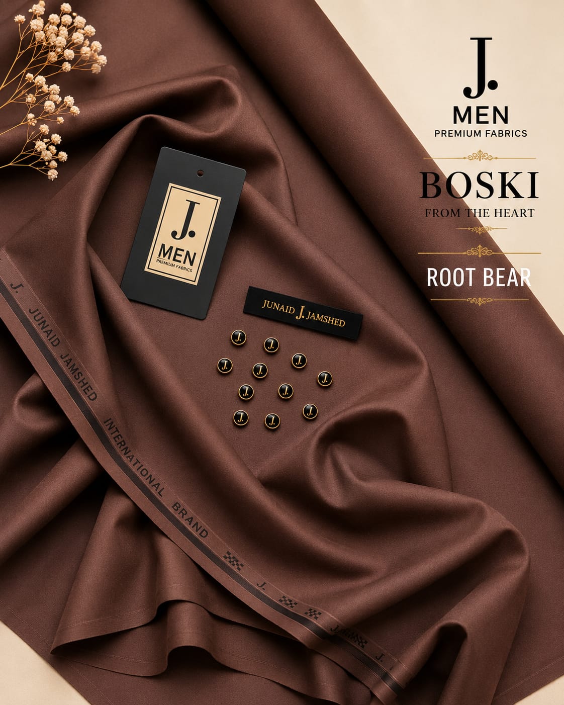J. Junaid Jamshaid Online Premium Wash & Wear Boski Suiting For Men Root Bear