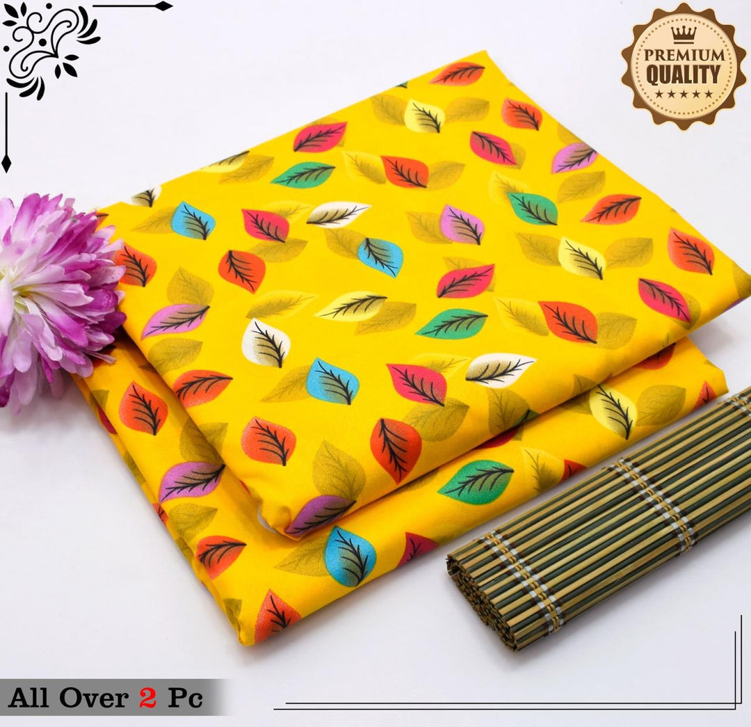 Micro Polo Cotton 2pcs Suit yellow Multi Leafs