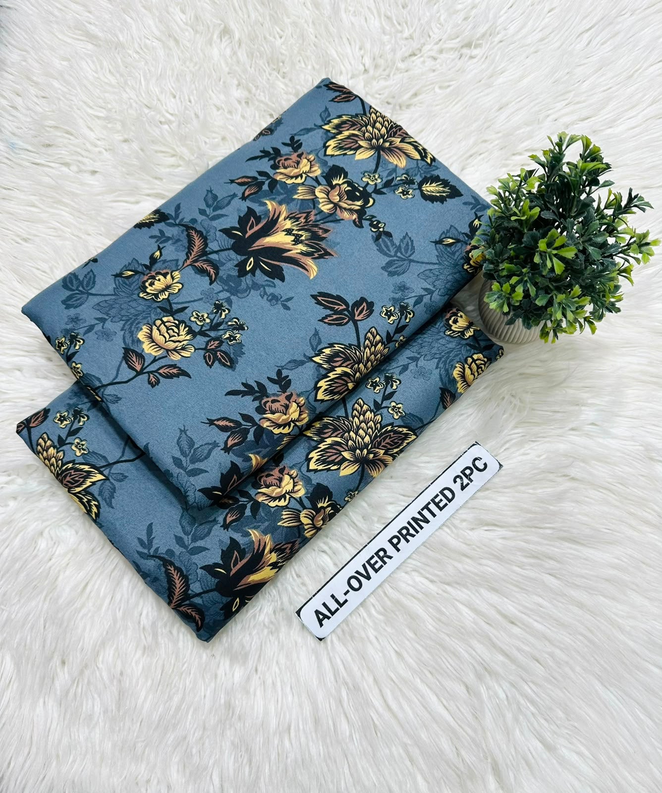 Summer Cotton All over 2pcs Premium Suit Grey Gold Rani