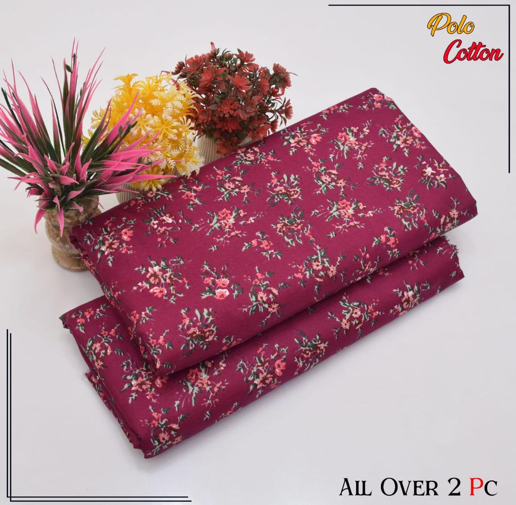 Summer Cotton All over 2pcs Premium Suit Meroon Sm FLRL