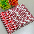 Summer Cotton All over 2pcs Premium Suit White Red Border floral