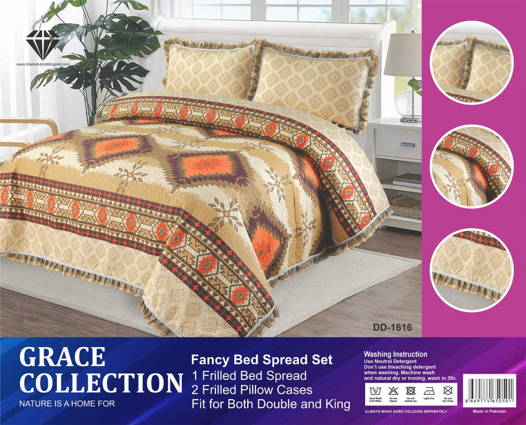 Luxury Grace 3pcs Frilled King Size Bedspread Set