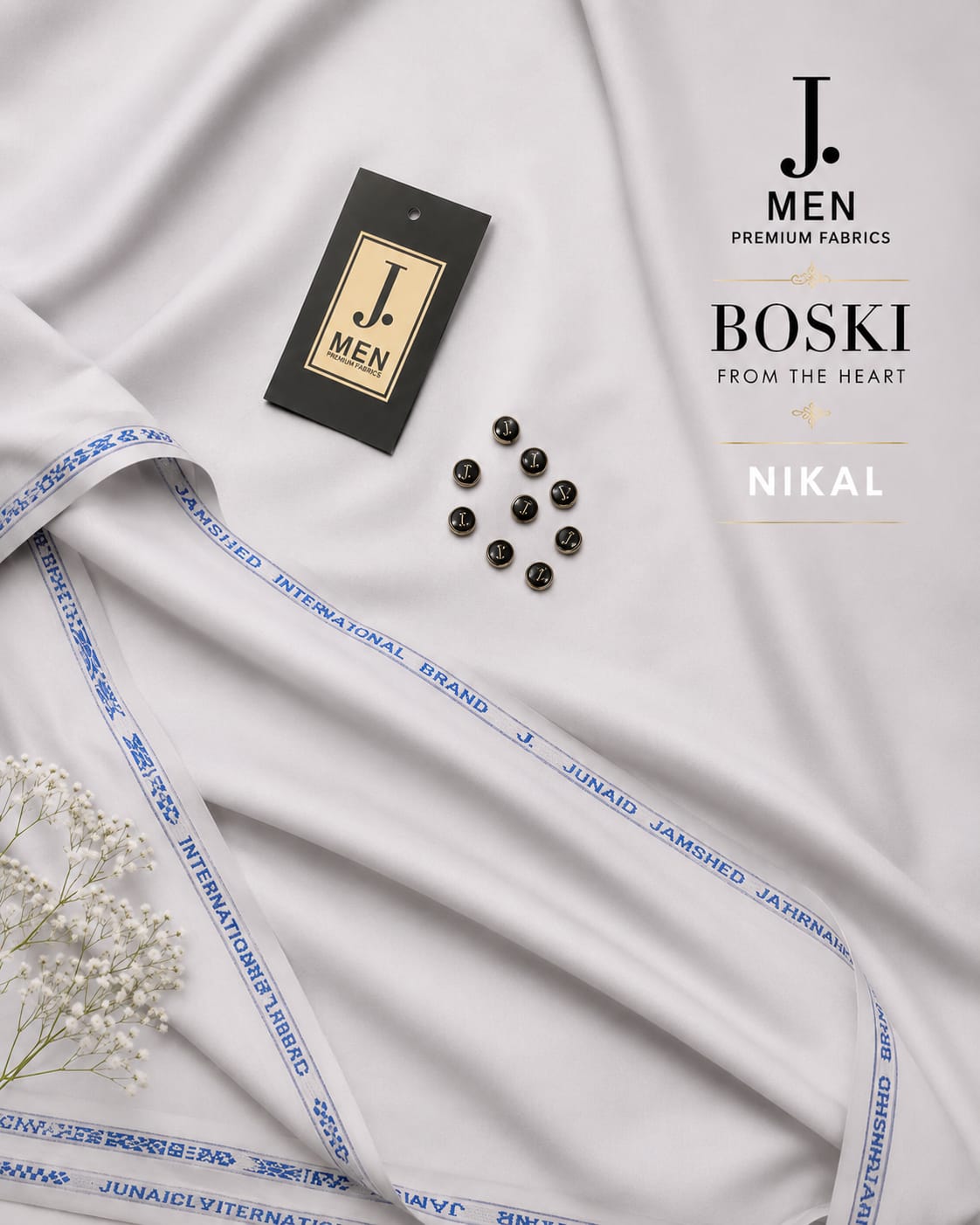 J. Junaid Jamshaid Online Premium Wash & Wear Boski Suiting For Men Nikal