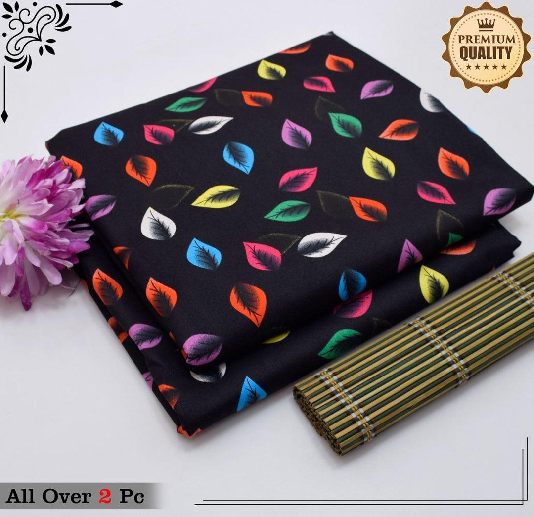 Micro Polo Cotton 2pcs Suit Black Multi Leafs