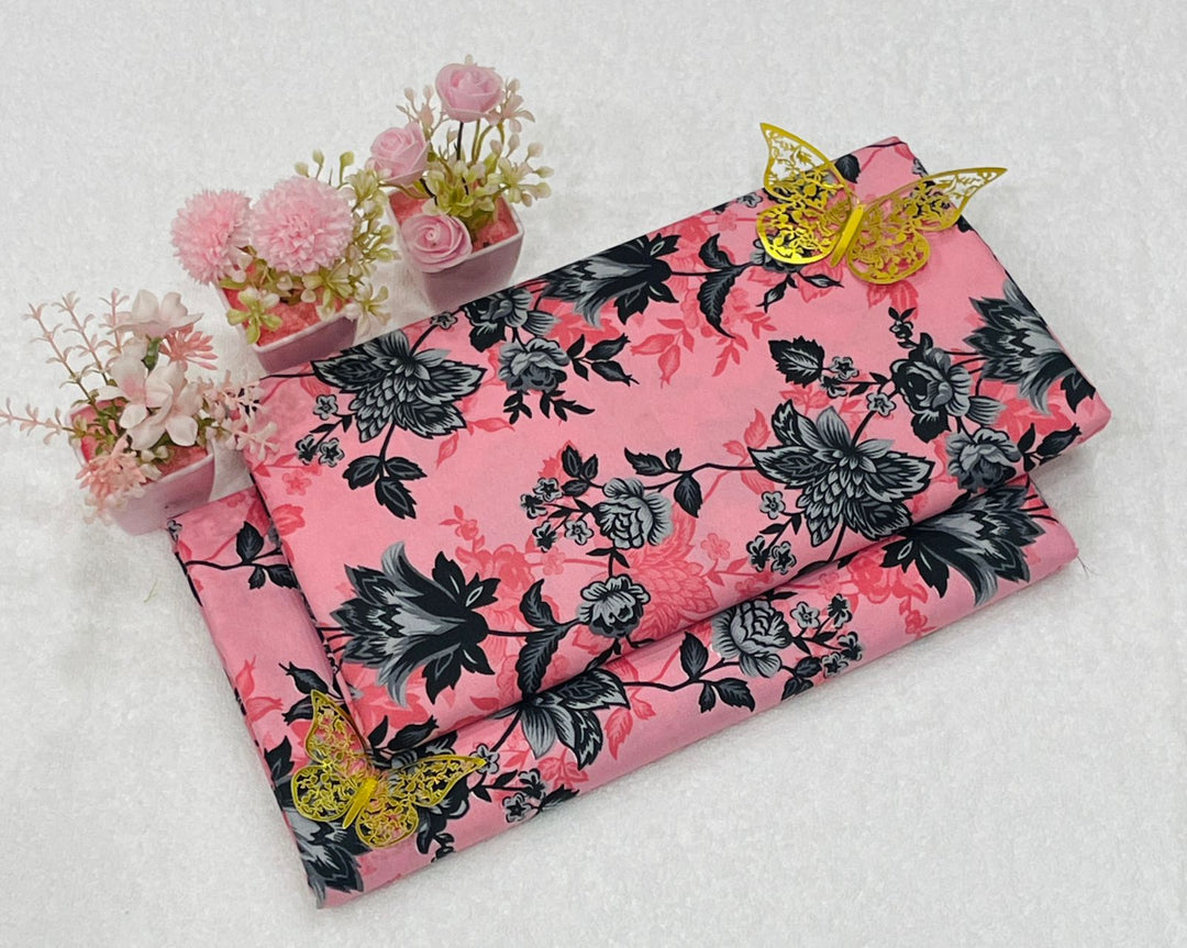 Micro Polo Cotton 2pcs Suit Pink black Big Rose