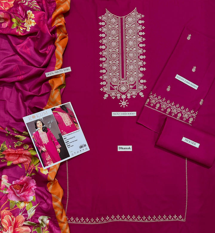 Kokum Embroidered Dhanak Fency 3pcs Vol 0096A