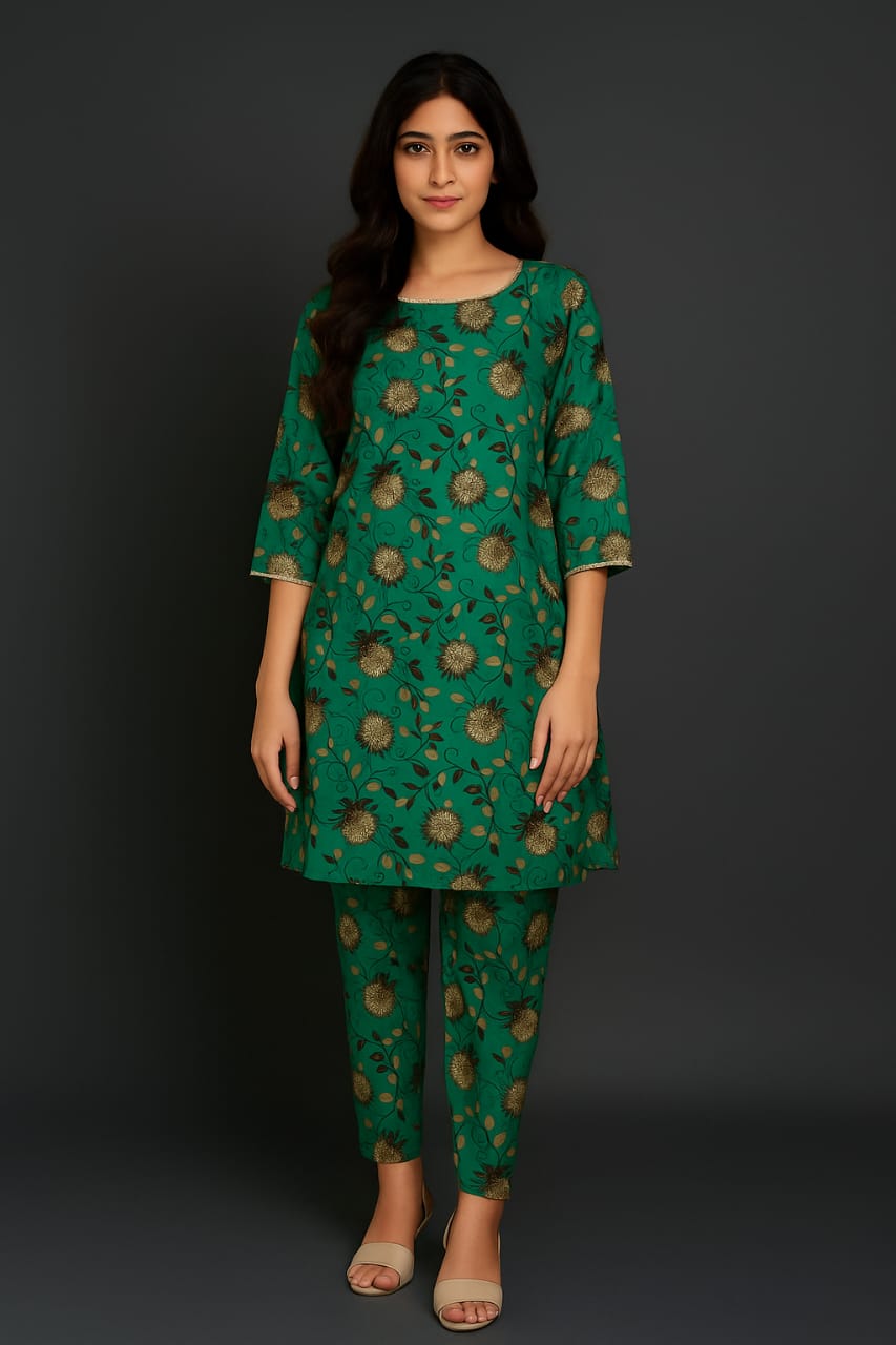 Micro Polo Cotton 2pcs Suit New Green sunny Flower