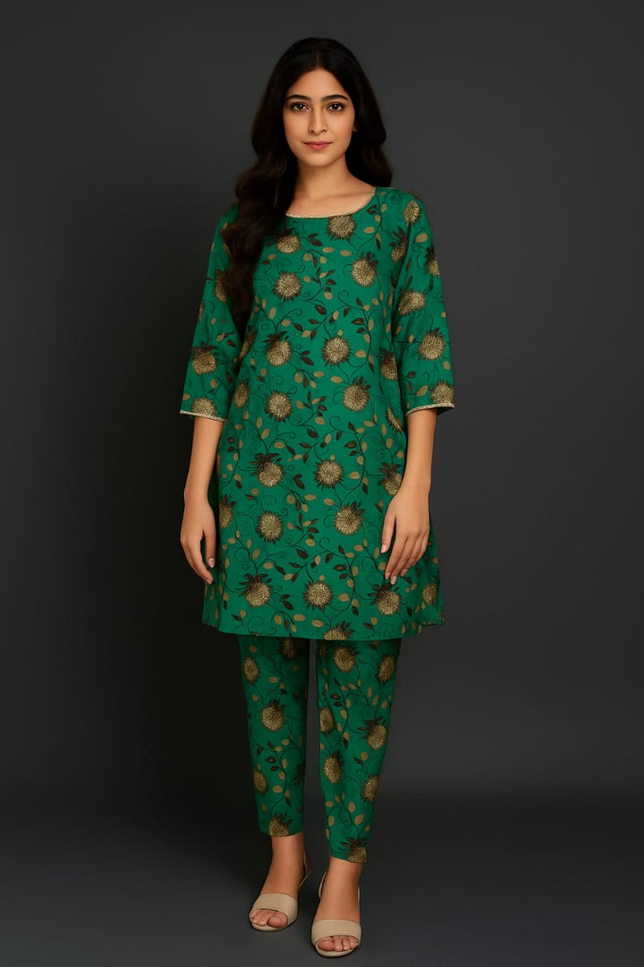 Micro Polo Cotton 2pcs Suit New Green sunny Flower