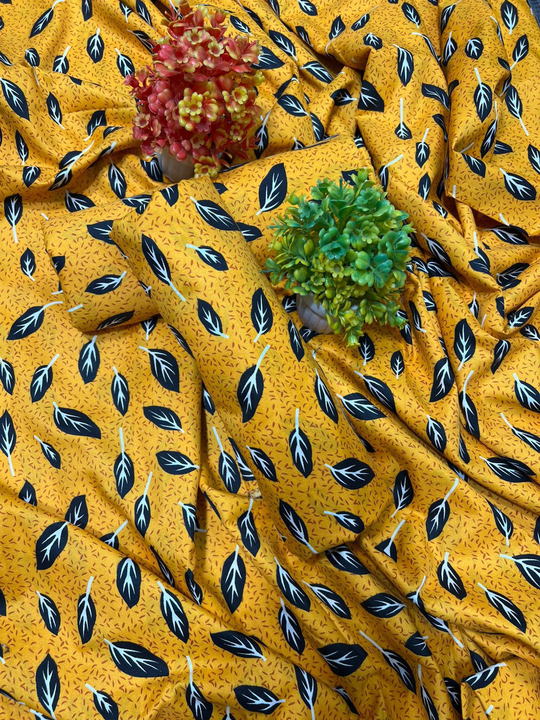 Micro Polo Cotton 2pcs Suit Yellow Black Leaf