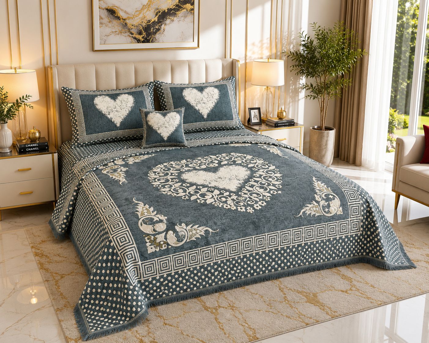Sweetheart Luxury 4pcs Velvet Jacquard Bedsheet Set Grey