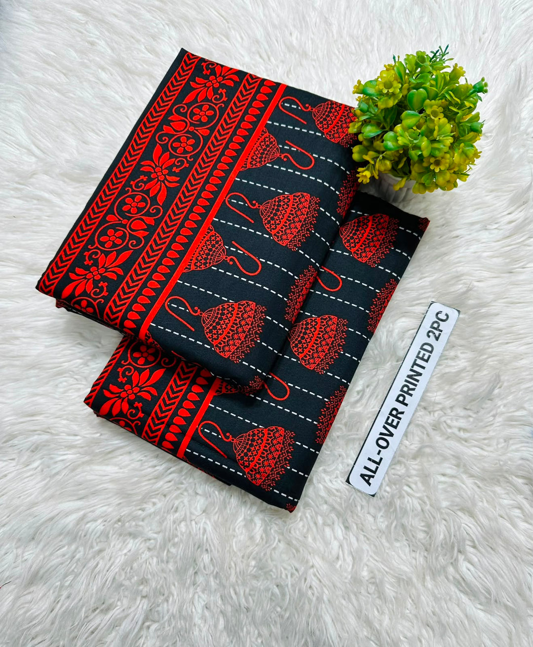 Summer Cotton All over 2pcs Premium NW Red Jhumka