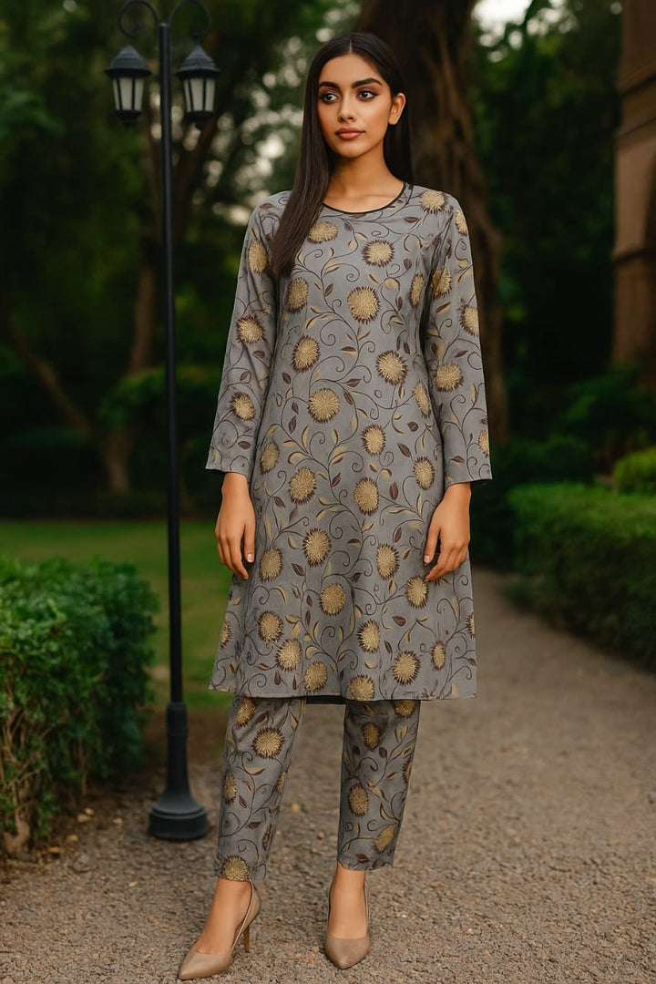 Micro Polo Cotton 2pcs Suit New Grey sunny Flower