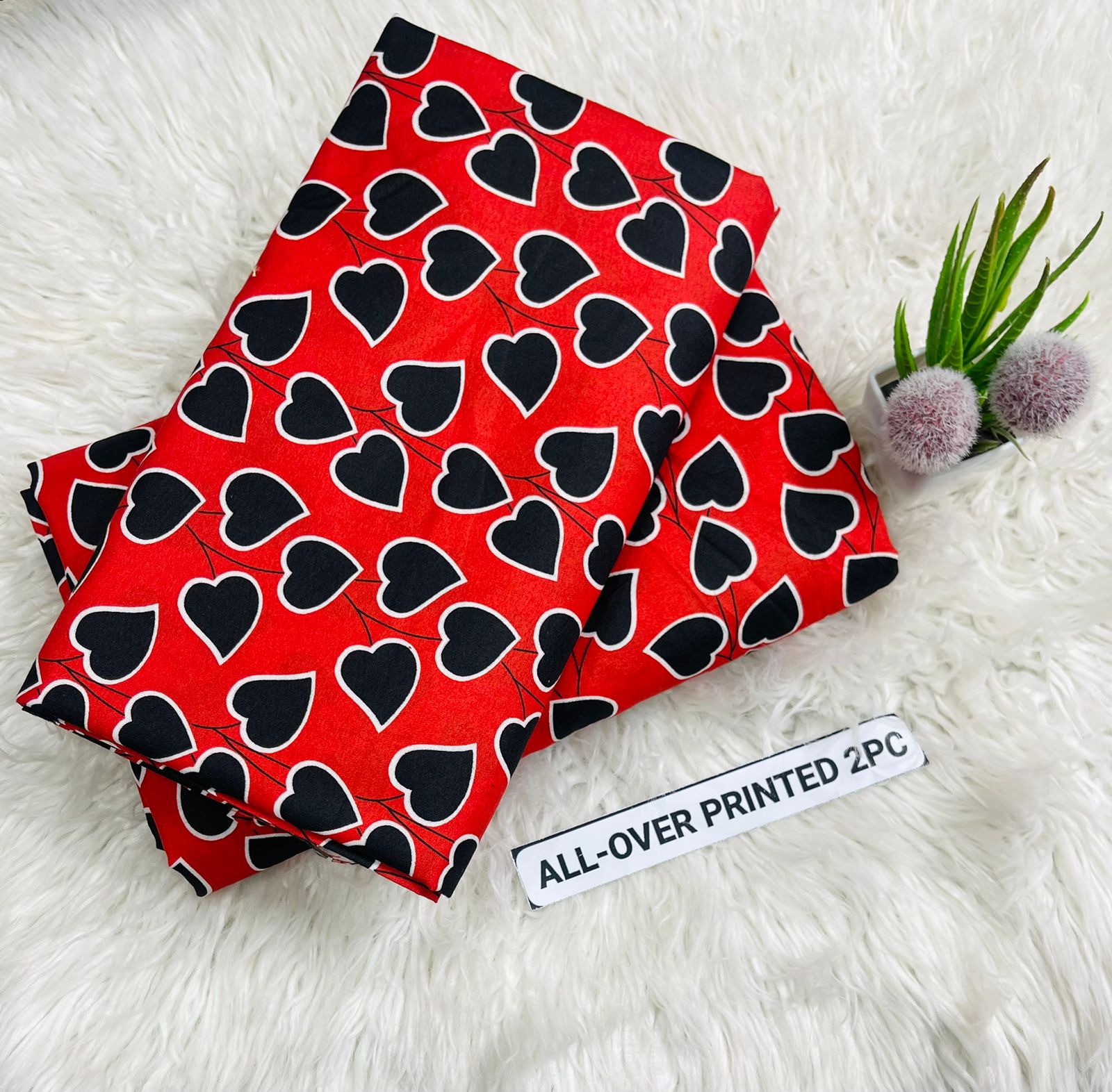 Summer Cotton All over 2pcs Premium Red Black Hearts