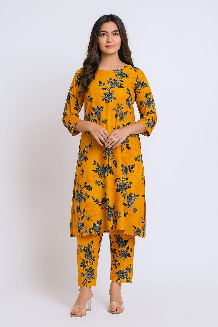Micro Polo Cotton 2pcs Suit Orange black Big Rose