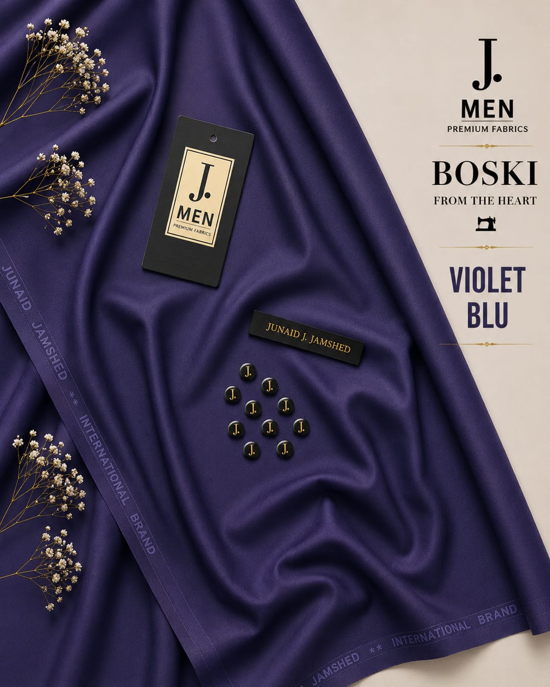 J. Junaid Jamshaid Online Premium Wash & Wear Boski Suiting For Men Violet BLU