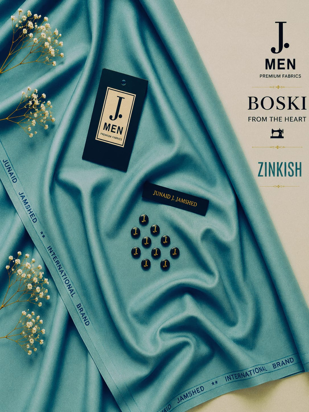 J. Junaid Jamshaid Online Premium Wash & Wear Boski Suiting For Men Zinkish