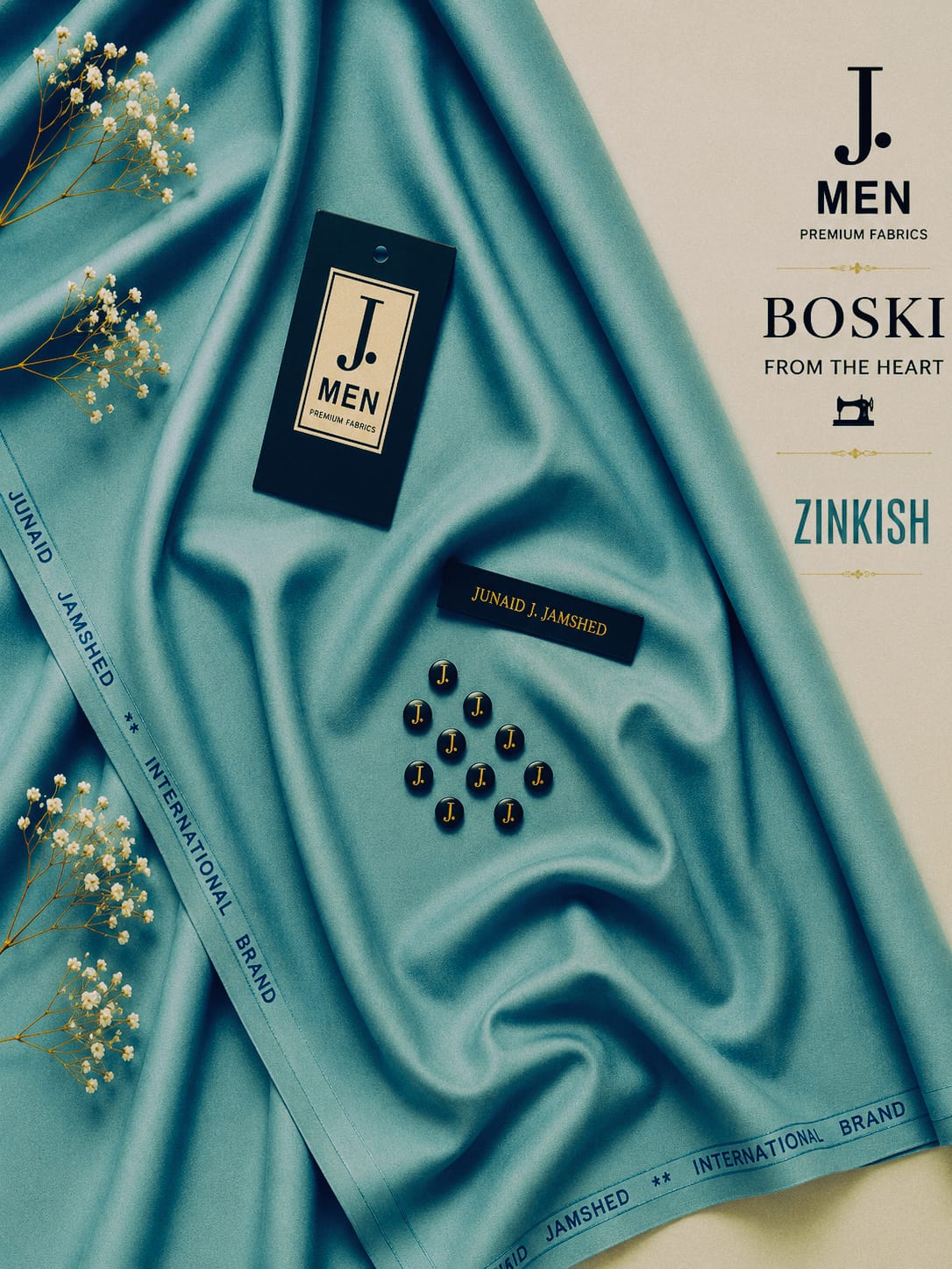 J. Junaid Jamshaid Online Premium Wash & Wear Boski Suiting For Men Zinkish