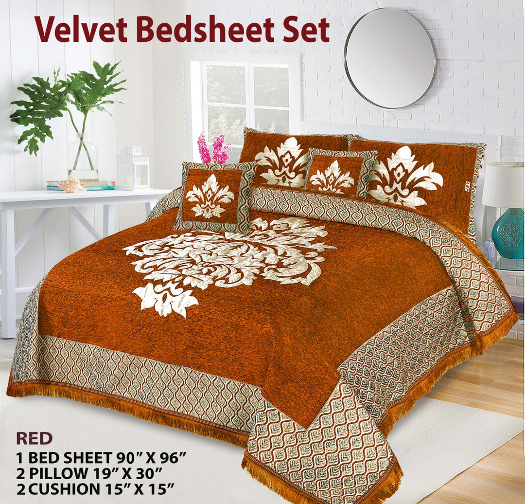 Luxury Velvet Jacquard 5Pcs Bedsheet Set