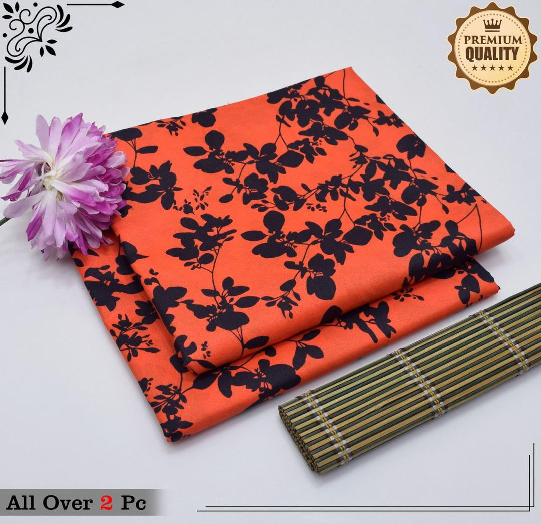 Micro Polo Cotton 2pcs Suit Orange Black floral Black