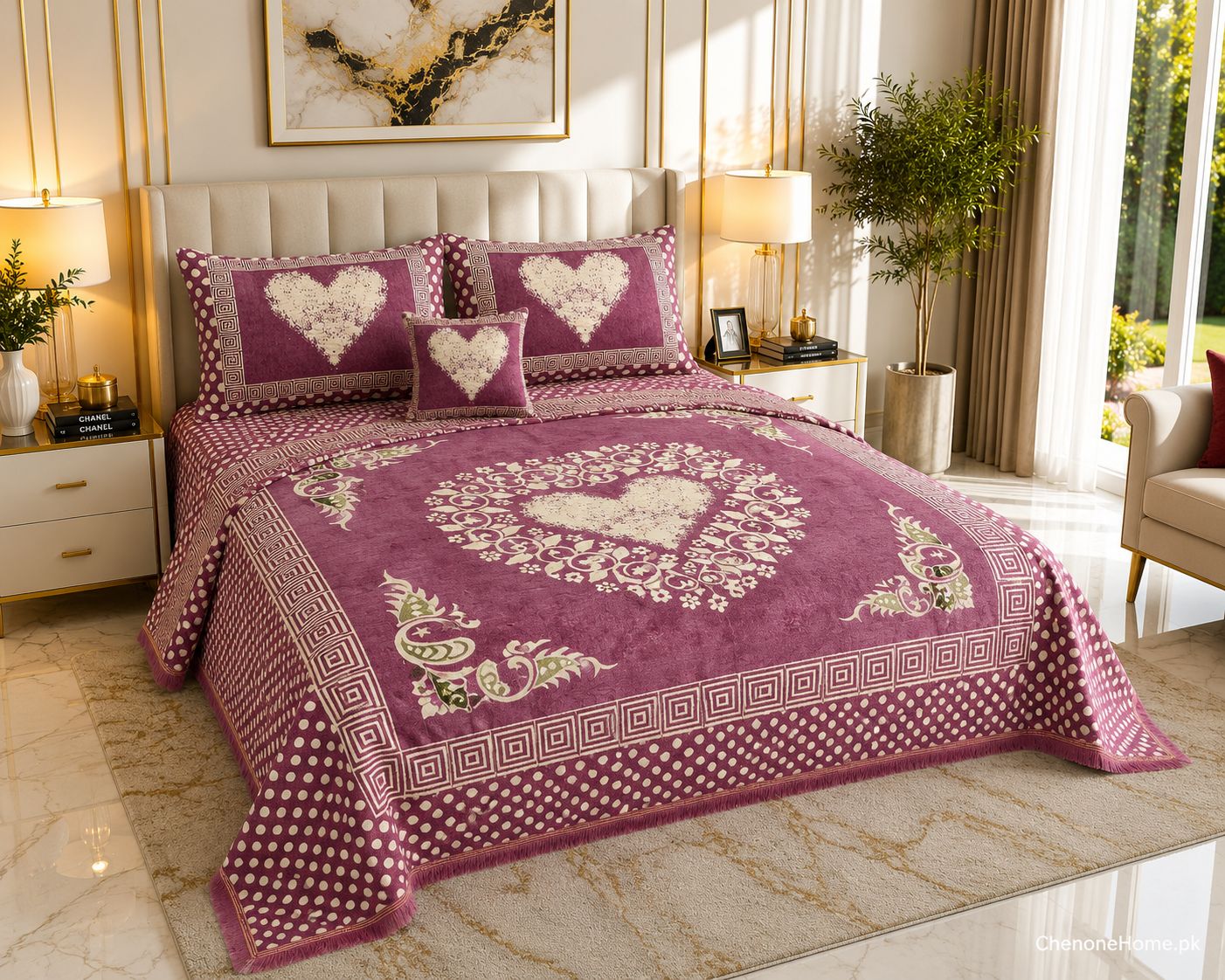 Sweetheart Luxury 4pcs Velvet Jacquard Bedsheet Set Pink