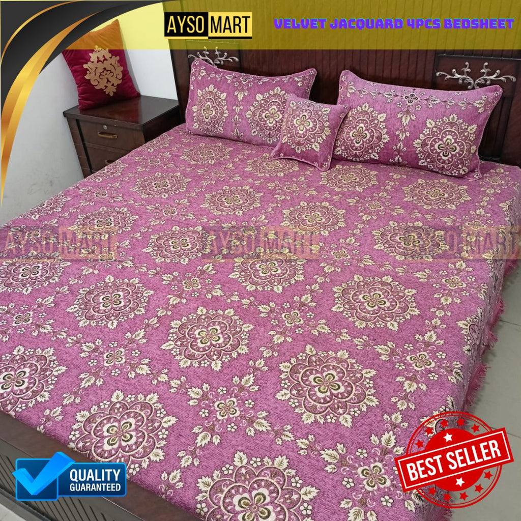 Velvet Jacquard 4pcs King Size Bedsheet Set Diamond