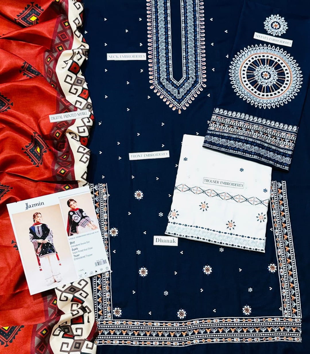 Jazmin Dhanak Embroidered 3Pcs Luxury Collection Blue