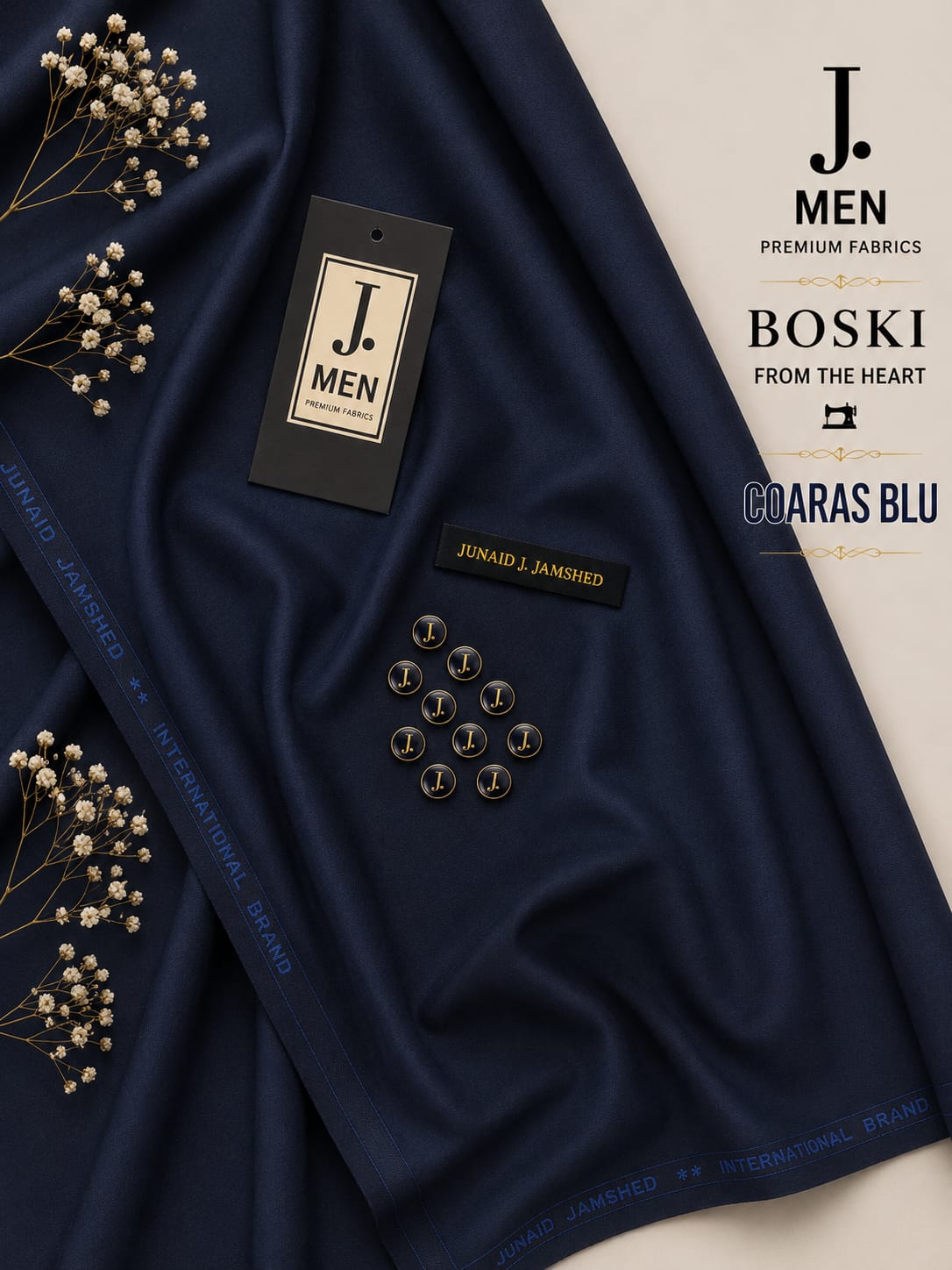 J. Junaid Jamshaid Online Premium Wash & Wear Boski Suiting For Men Coaras BLU