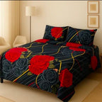 Black Big Rose 3D Crystal Cotton Plus Bedsheet AYCP-001020