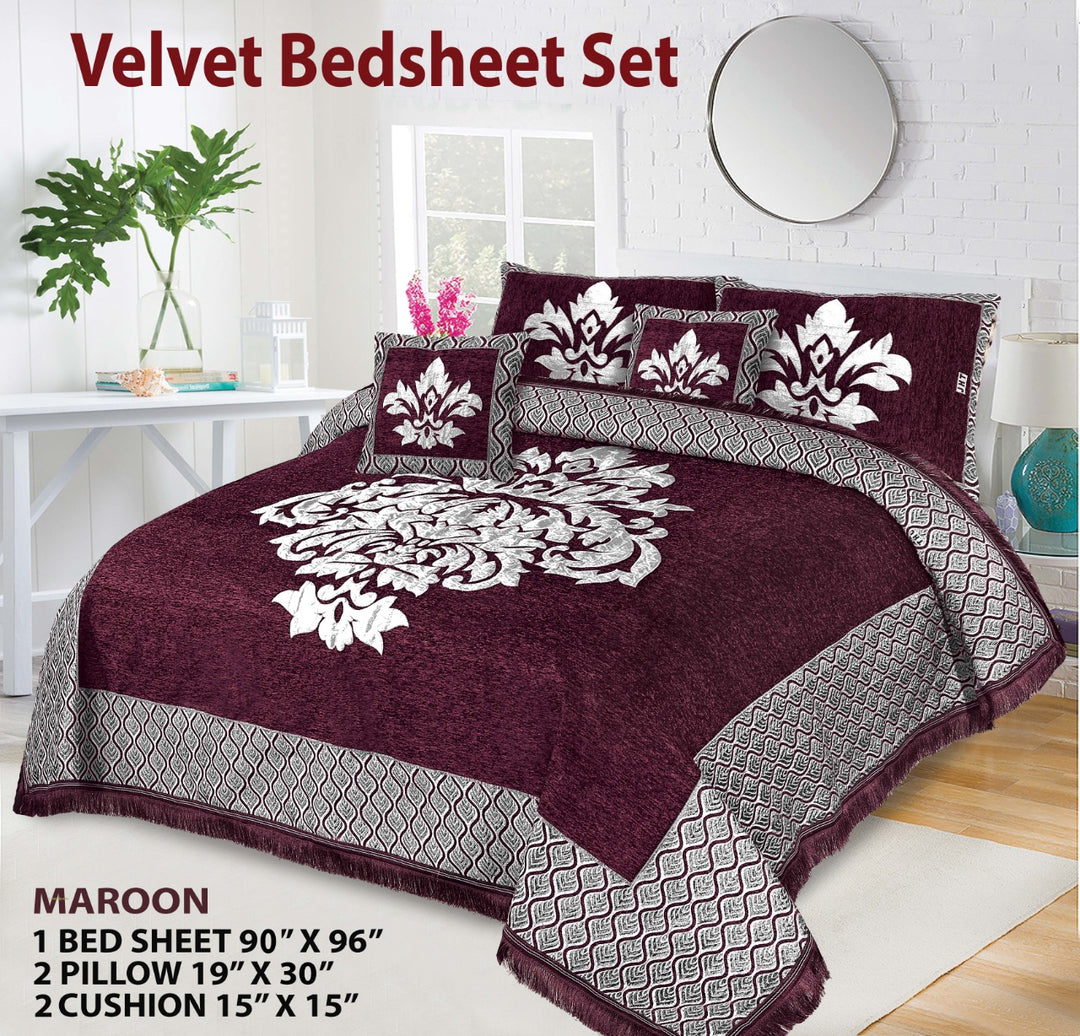 Luxury Velvet Jacquard 5Pcs Bedsheet Set
