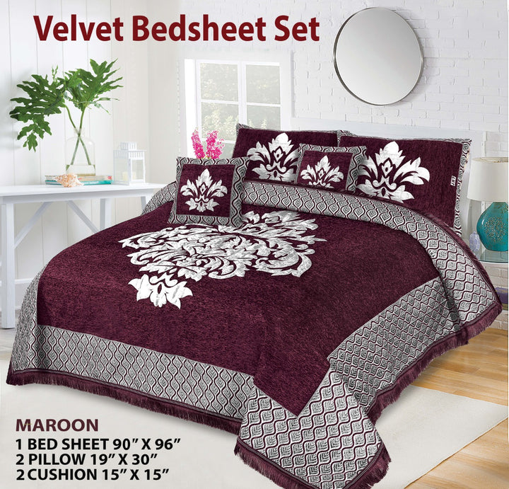 Luxury Velvet Jacquard 5Pcs Bedsheet Set