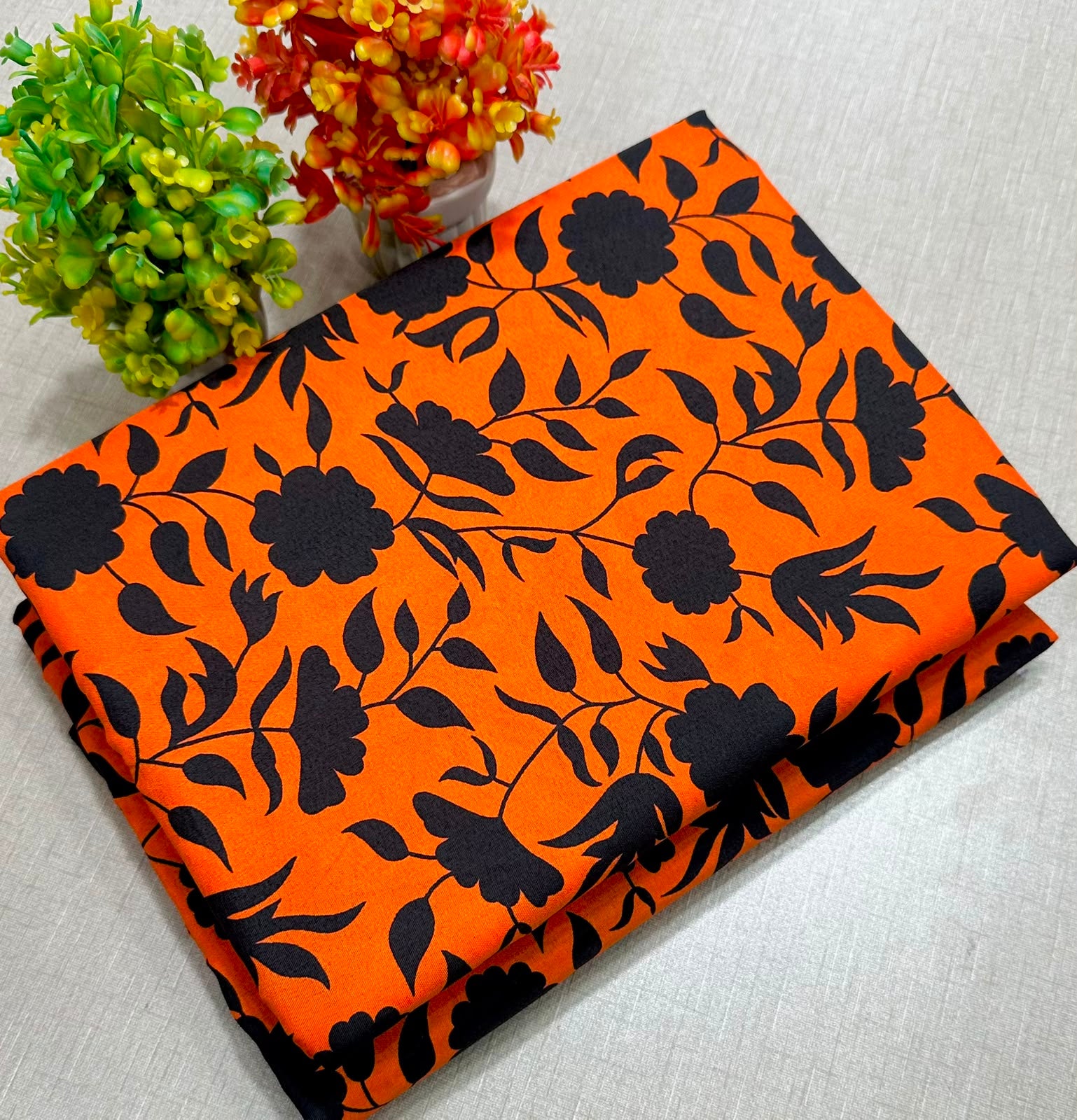Summer Cotton All over 2pcs Premium Orange Black Floral Full
