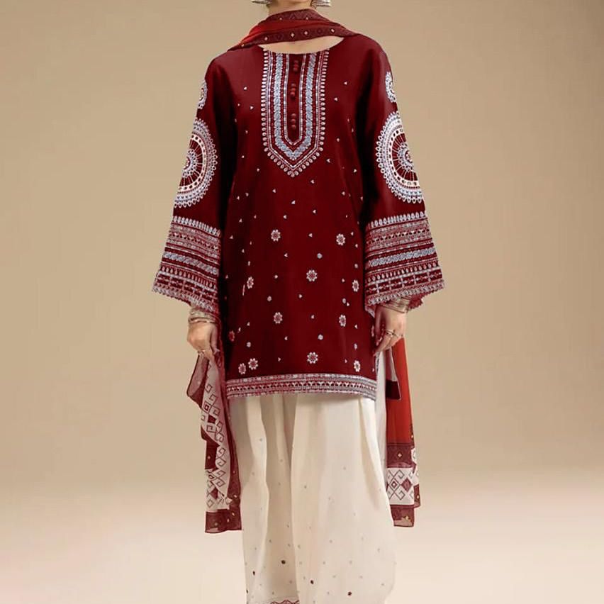 Jazmin Dhanak Embroidered 3Pcs Luxury Collection Red