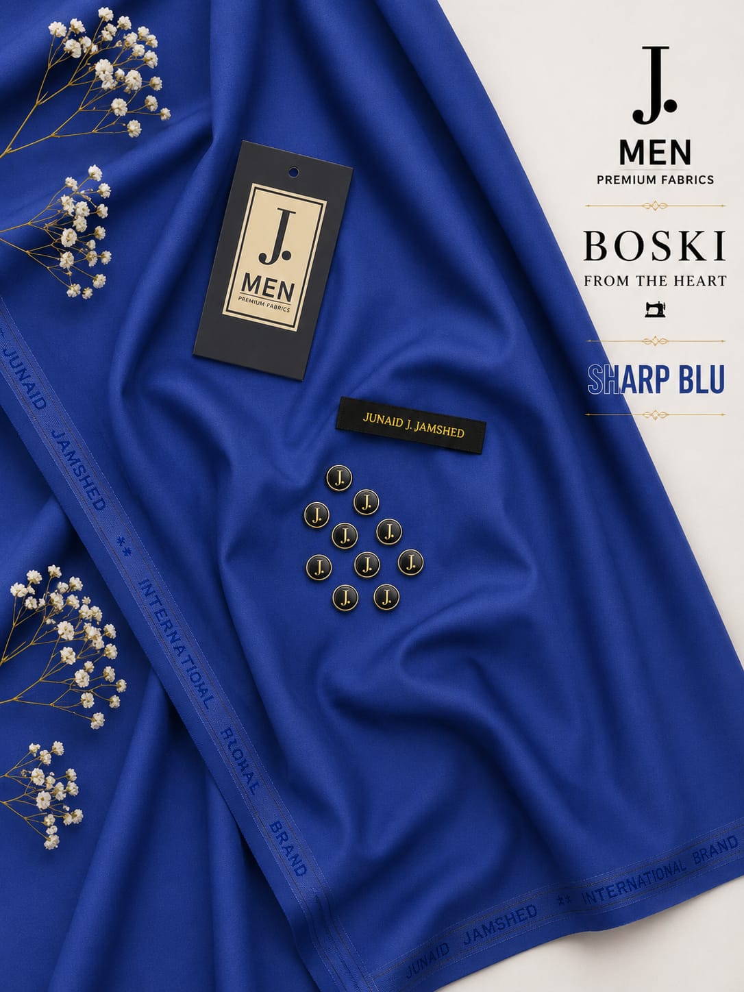 J. Junaid Jamshaid Online Premium Wash & Wear Boski Suiting For Men Sharp BLU