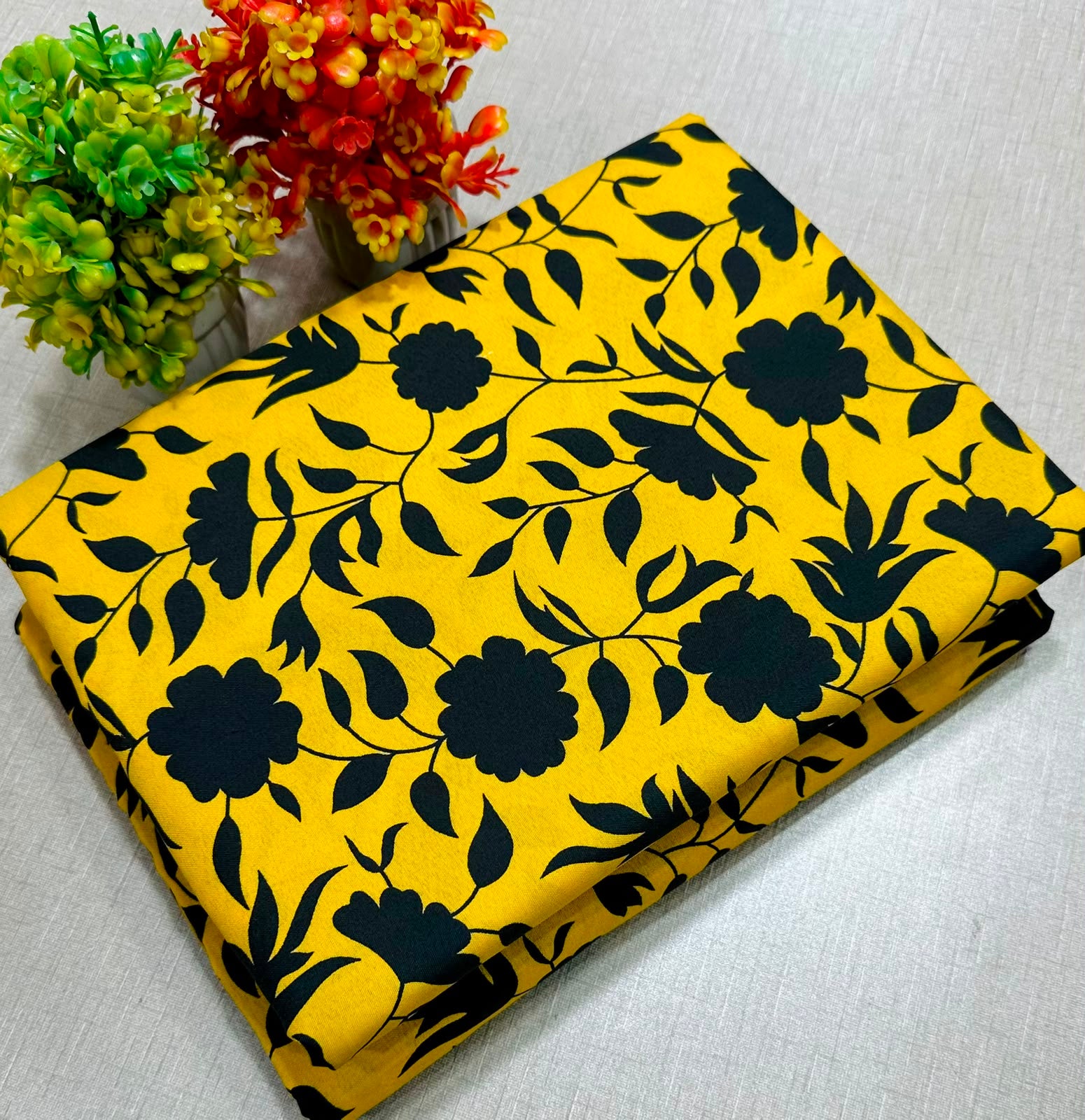Summer Cotton All over 2pcs Premium Yellow Black Floral Full