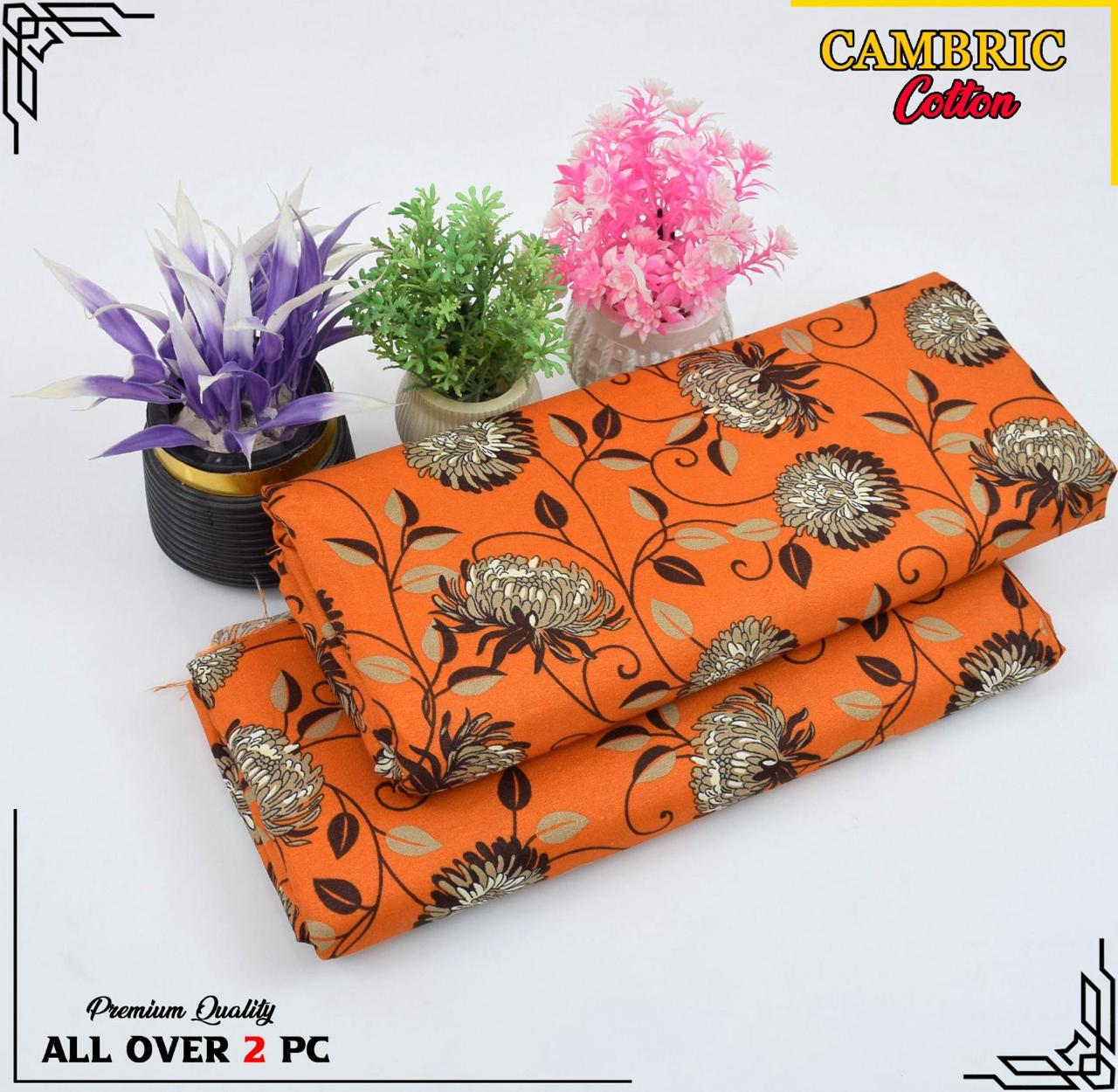 Summer Cotton All over 2pcs Premium Suit New Orange sunny Flower