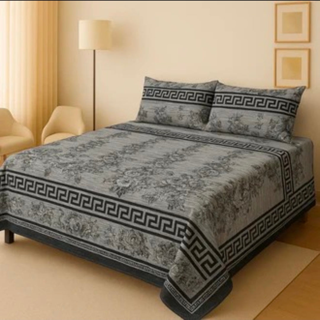Versace Grey 3D Crystal Cotton Plus Bedsheet AYCP-001067
