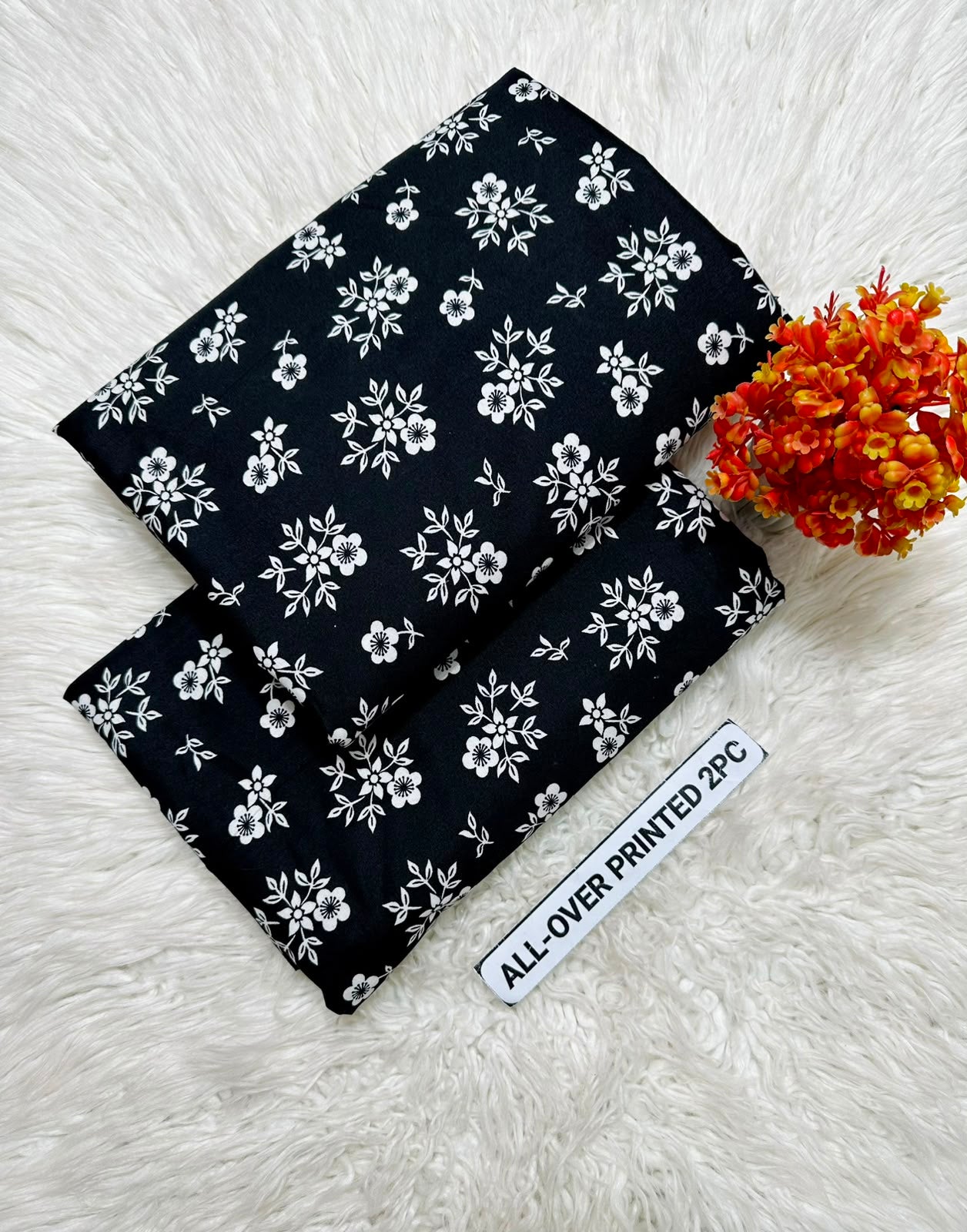 Summer Cotton All over 2pcs Premium Black White Floral