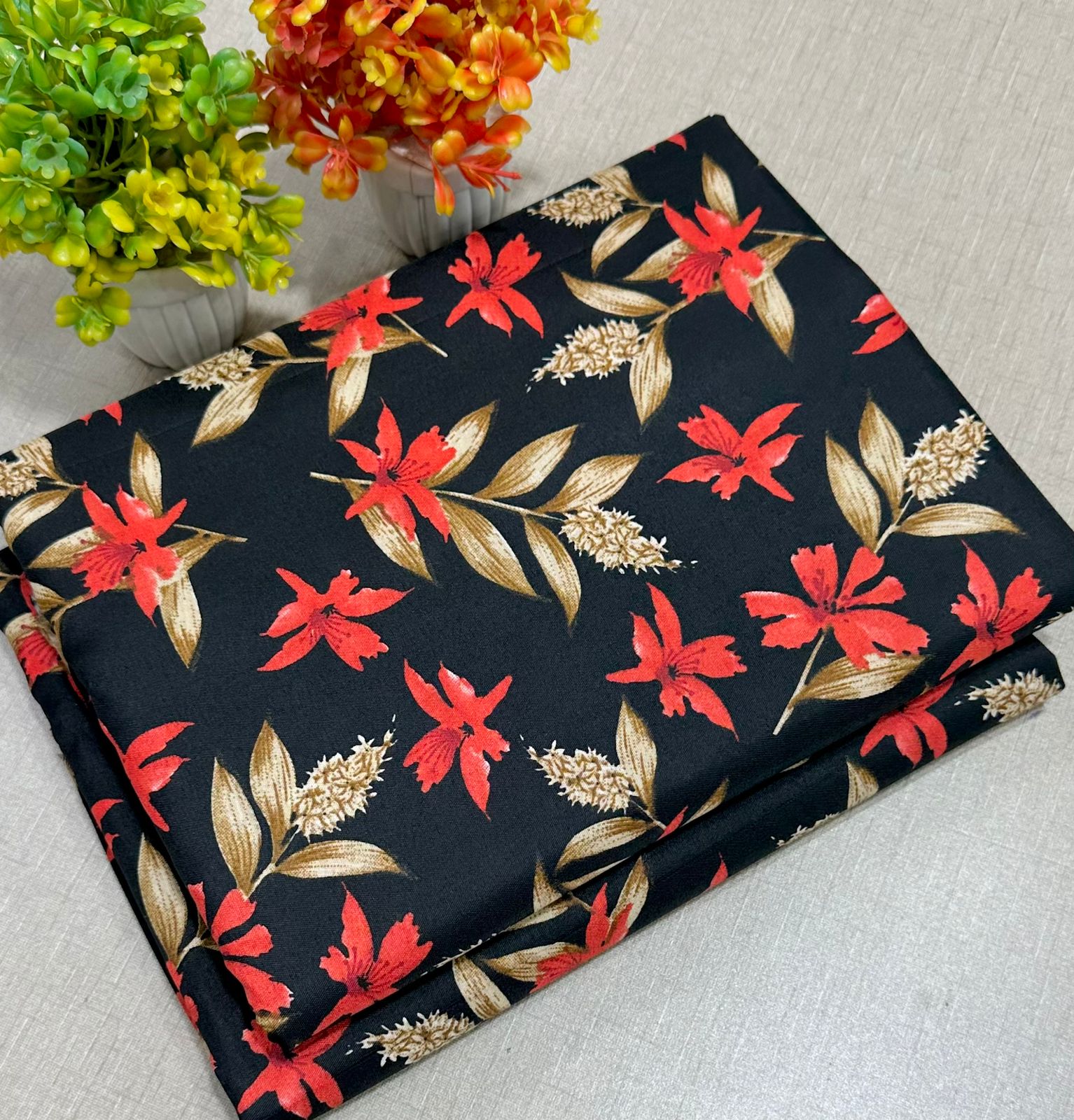 Summer Cotton All over 2pcs Premium Suit Black Red Gold petals