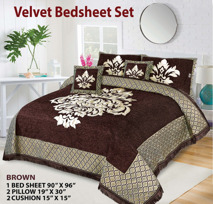 Luxury Velvet Jacquard 5Pcs Bedsheet Set