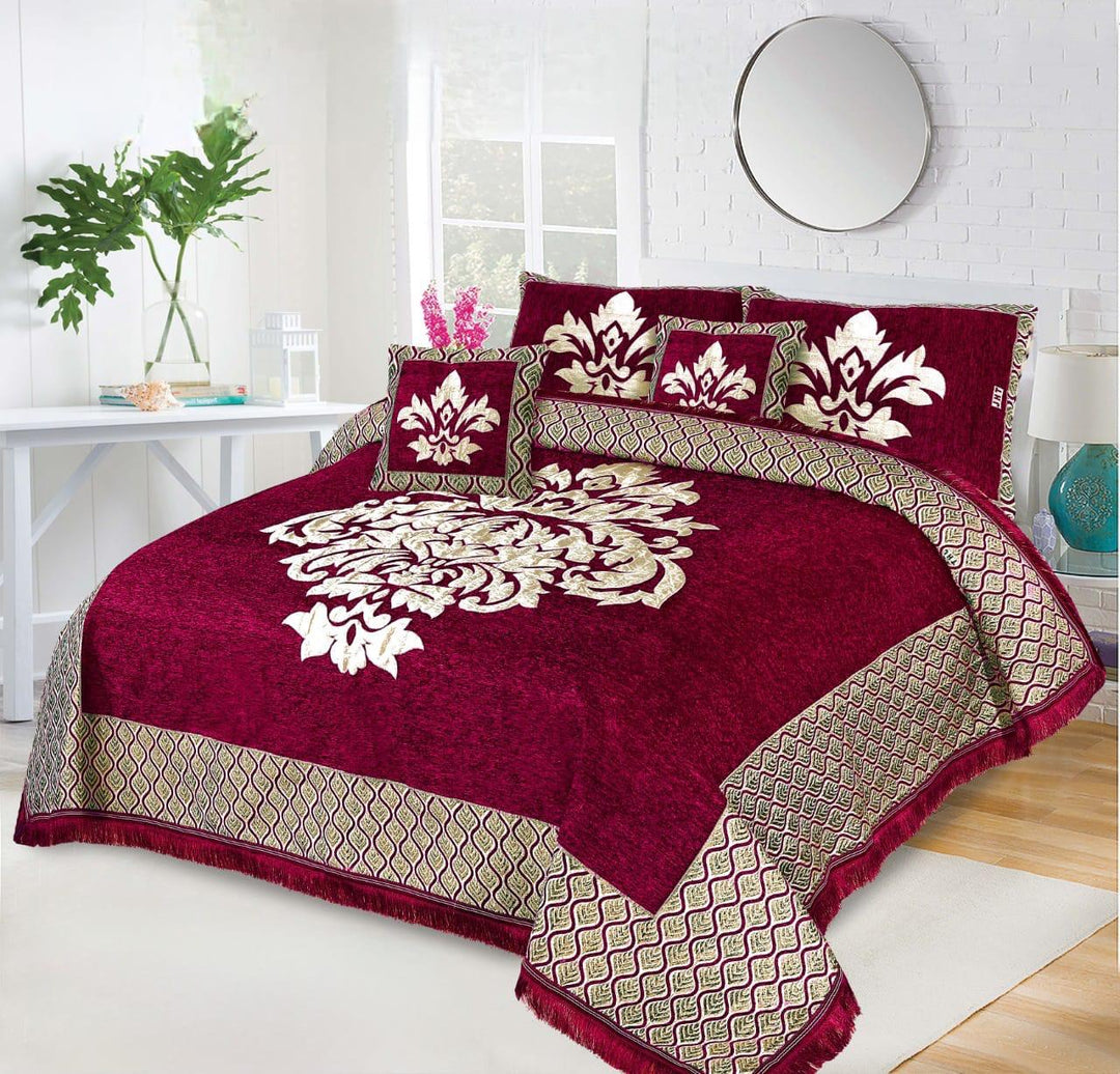 Luxury Velvet Jacquard 5Pcs Bedsheet Set