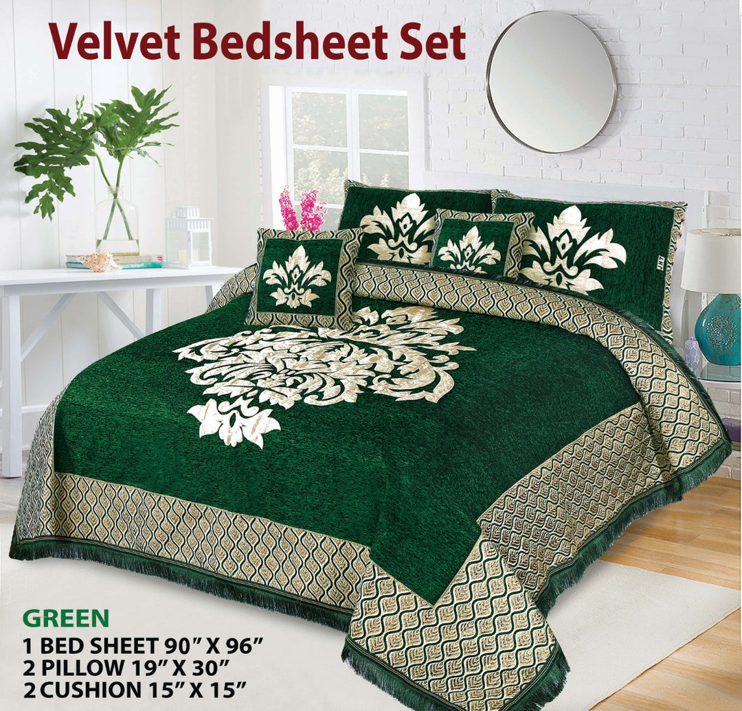 Luxury Velvet Jacquard 5Pcs Bedsheet Set