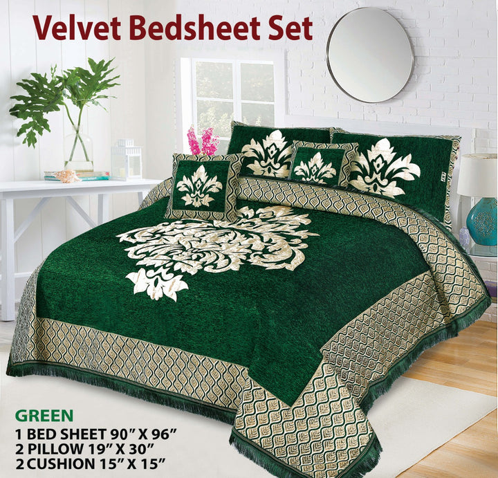Luxury Velvet Jacquard 5Pcs Bedsheet Set