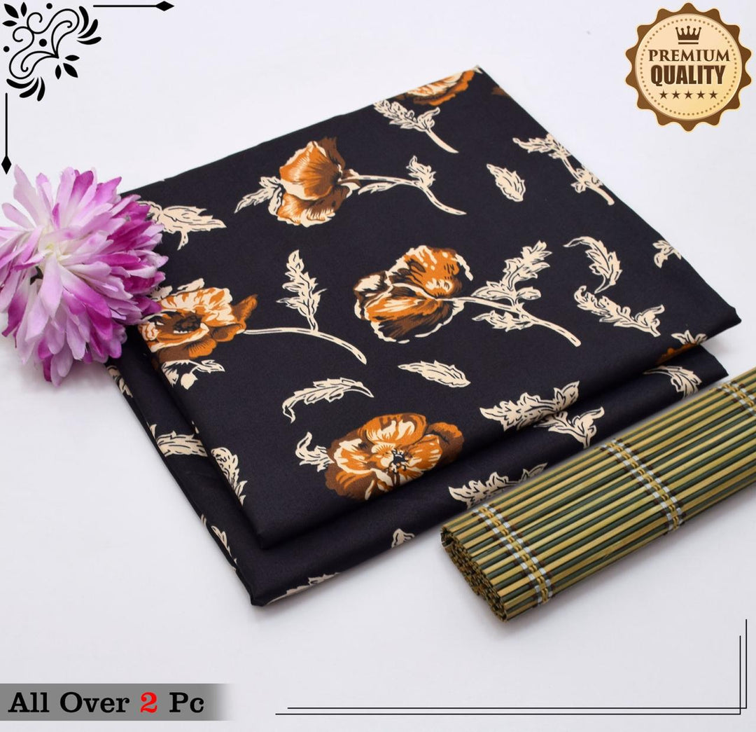 Micro Polo Cotton 2pcs Suit Black Gold Flower