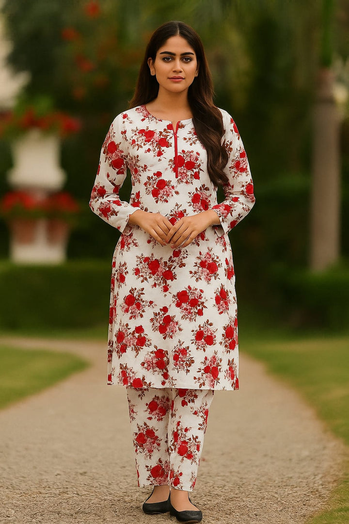 Micro Polo Cotton 2pcs Suit white red rose