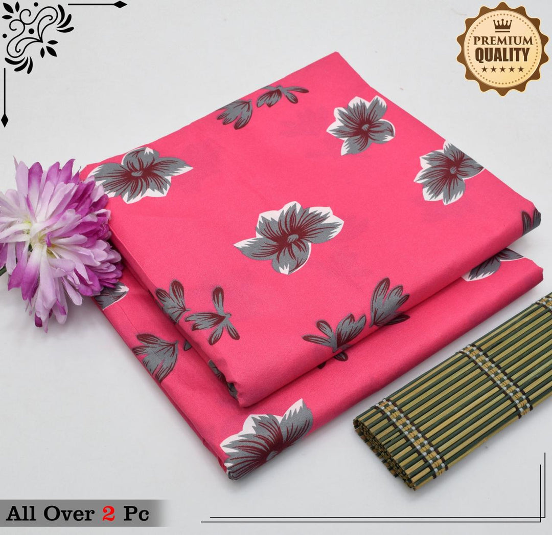 Micro Polo Cotton 2pcs Suit Pink Flowers Grey