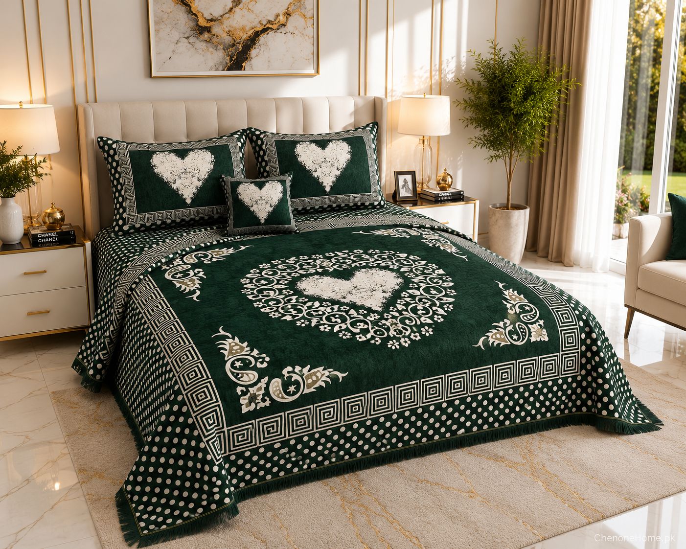 Sweetheart Luxury 4pcs Velvet Jacquard Bedsheet Set Green