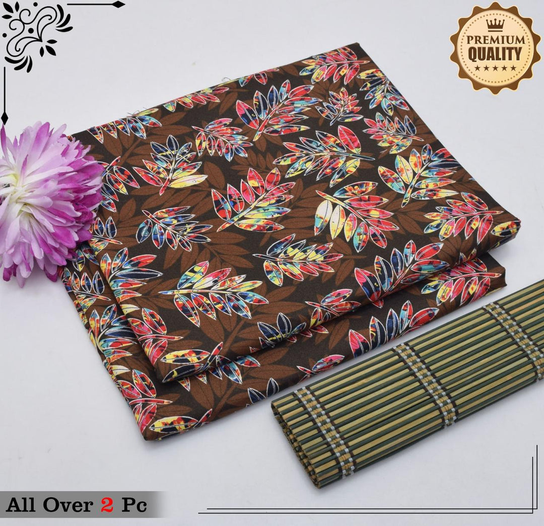 Micro Polo Cotton 2pcs Suit Brown Multi Leaf